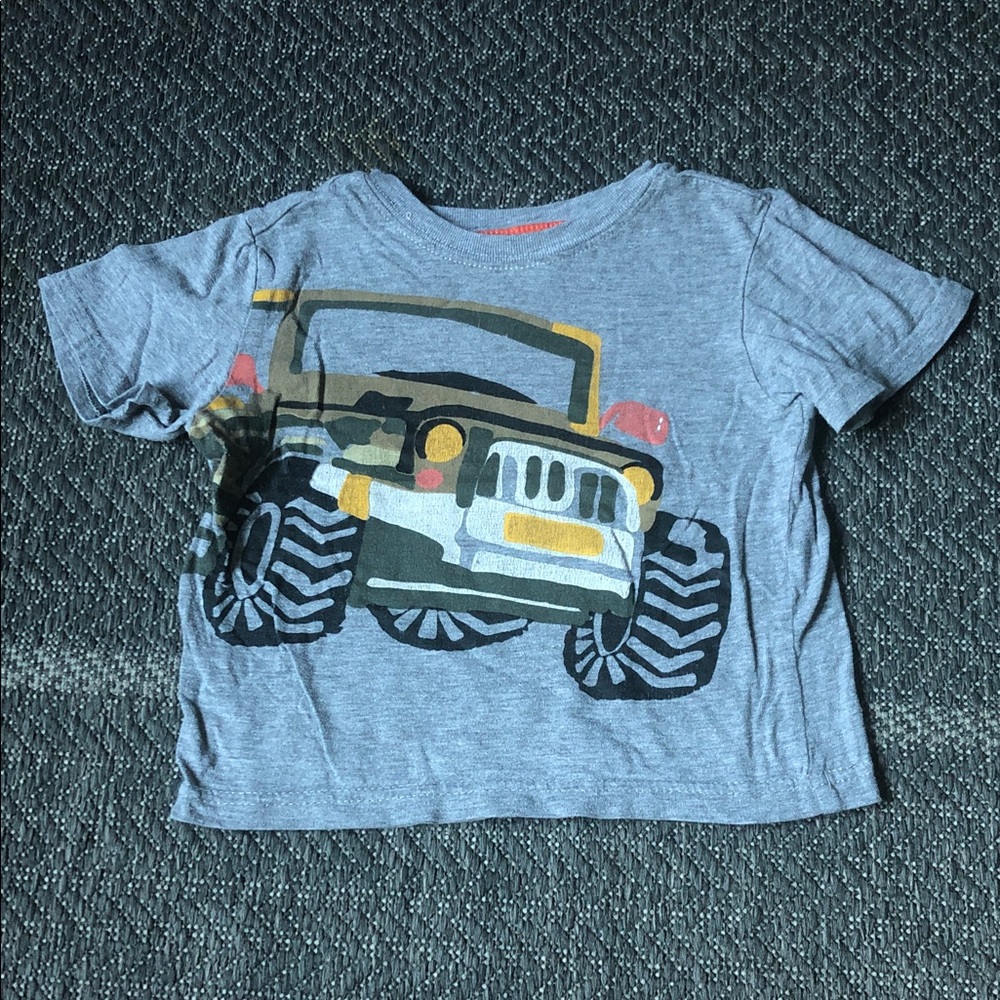 Boys Gray Short Sleeve Tee with Yellow & Blue Monster Truck Graphic